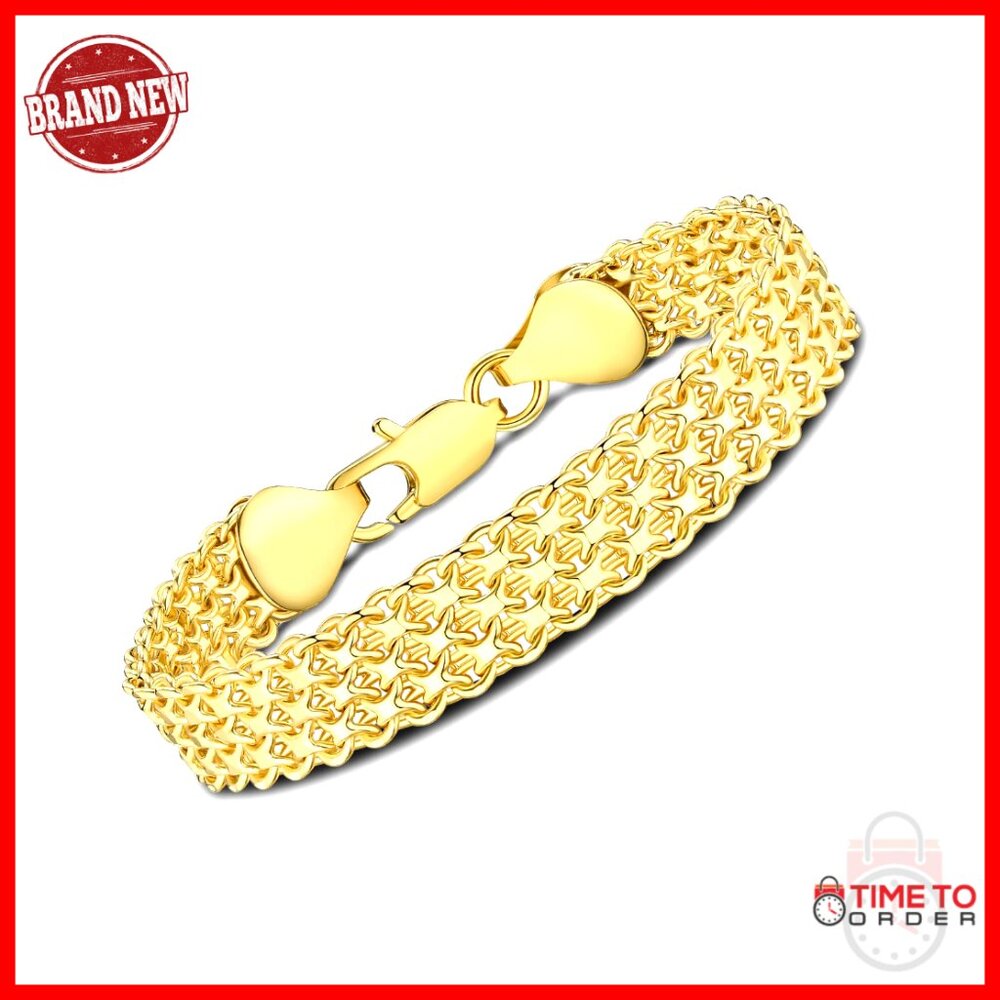 14k Gold Plated Mesh Chain Link Bracelet Elegant Minimal Chic Womens Jewelry